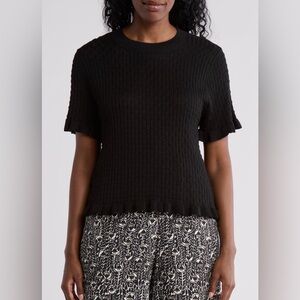 Max Studio Ruffle Trim Short Sleeve Sweater